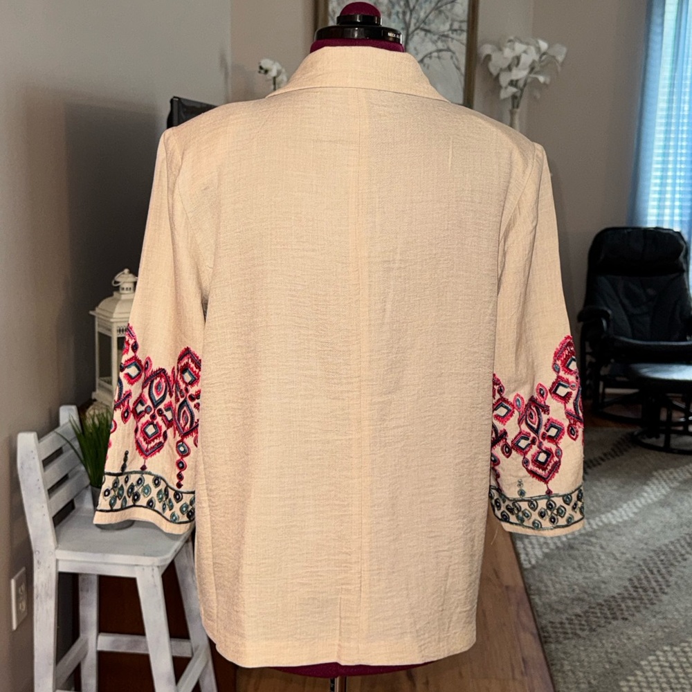 New York Clothing NEW Stone Embroidered 3/4 sleeve Open blazer jacket 1X - Picture 4 of 8